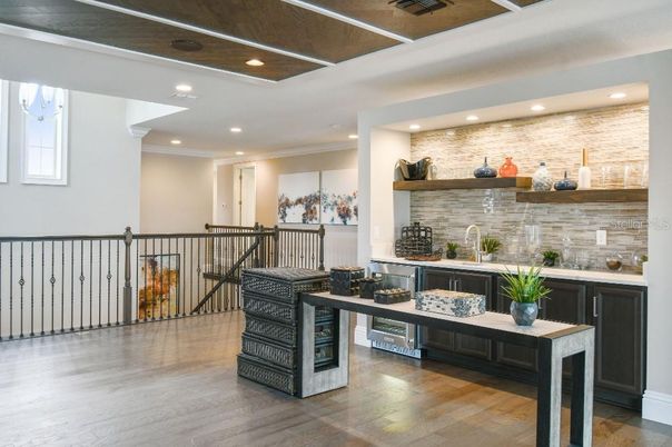 Interior, Recessed Lighting, Stone Walls, Wood Texture Flooring