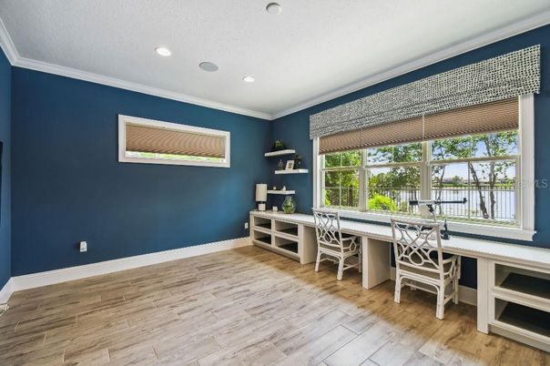 Home Office, Interior, Recessed Lighting, Wood Texture Flooring
