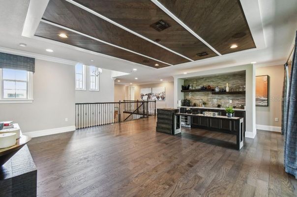 Interior, Recessed Lighting, Stone Walls, Wood Texture Flooring