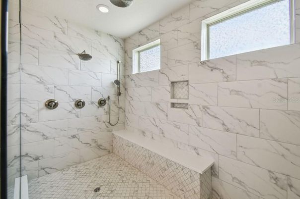 Bathroom, Interior, Marble Walls, Recessed Lighting