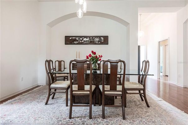 Dining room, Interior, Pendant Lights, Wood Texture Flooring