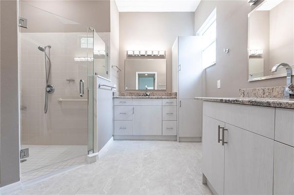 Bathroom, Dual Sink Vanities, Glass Shower, Interior