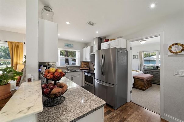 Interior, Kitchen, Recessed Lighting, Wood Texture Flooring
