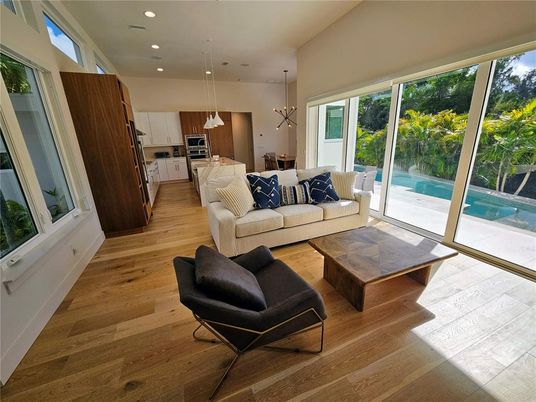 Interior, Kitchen, Living room, Pendant Lights, Recessed Lighting, Wood Texture Flooring