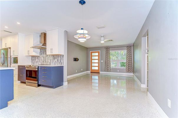 Empty room, Interior, Kitchen, Pendant Lights, Recessed Lighting