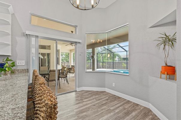 Dining room, Interior, Sun Room, Wood Texture Flooring