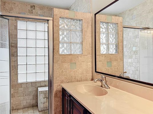 Bathroom, Glass Shower, Interior, Stone Walls