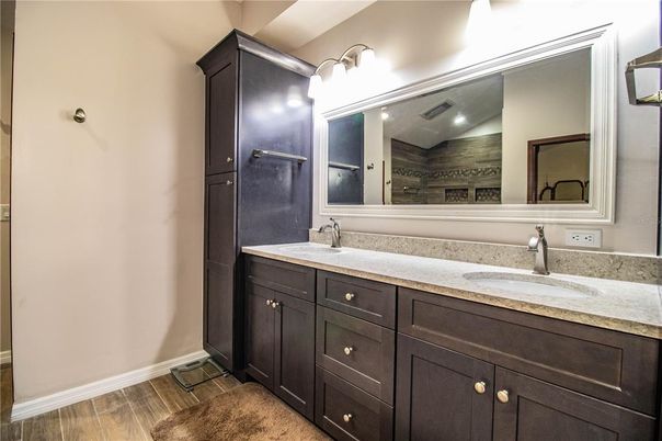 Bathroom, Dual Sink Vanities, Interior, Wood Texture Flooring