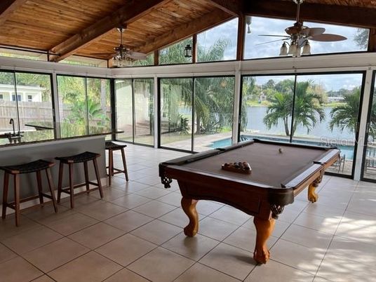 Billiard Table, Game Room, Interior, Water, Wooden Beams, Wooden Ceilings