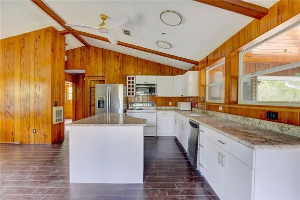 Interior, Kitchen, Recessed Lighting, Wooden Beams, Wooden Walls