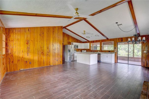 Empty room, Interior, Kitchen, Wood Texture Flooring, Wooden Walls