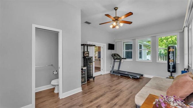 Bathroom, Fitness Equipment, Interior, Wood Texture Flooring