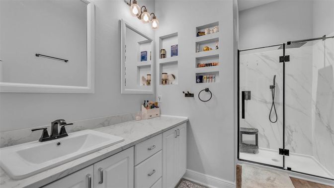 Bathroom, Glass Shower, Interior, Marble Walls