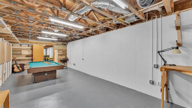 Billiard Table, Game Room, Interior, Wooden Beams, Wooden Walls
