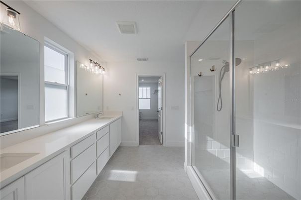 Bathroom, Dual Sink Vanities, Glass Shower, Interior