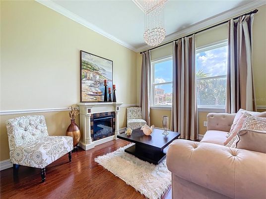 Chandelier, Fireplace, Interior, Living room, Wood Texture Flooring