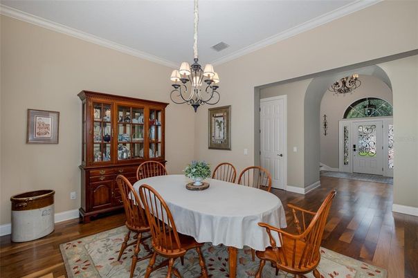 Chandelier, Dining room, Interior, Wood Texture Flooring