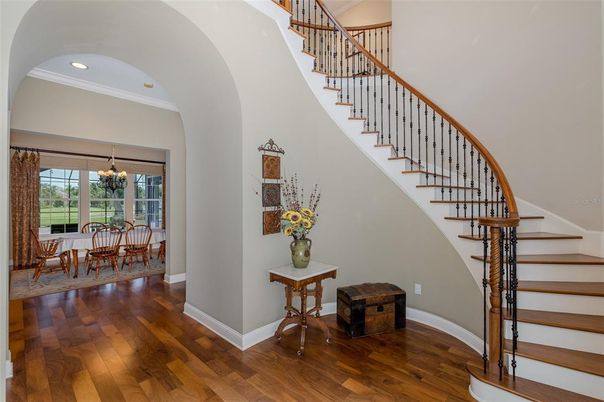 Chandelier, Dining room, Interior, Recessed Lighting, Wood Texture Flooring