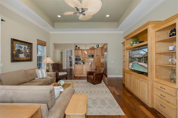 Interior, Kitchen, Living room, Recessed Lighting, Stainless Steel Appliances, Wood Texture Flooring