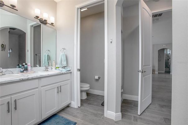 Bathroom, Dual Sink Vanities, Interior, Wood Texture Flooring