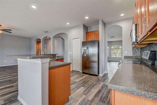 Interior, Kitchen, Recessed Lighting, Wood Texture Flooring