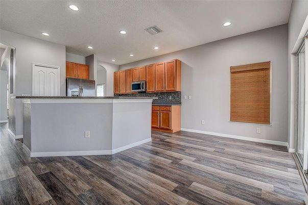 Interior, Kitchen, Recessed Lighting, Wood Texture Flooring