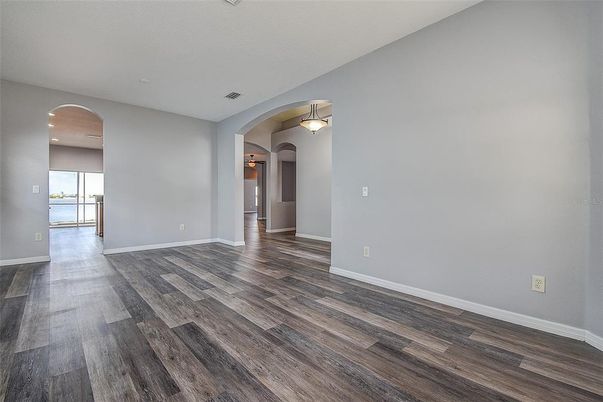 Empty room, Interior, Recessed Lighting, Wood Texture Flooring