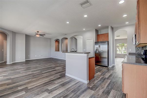 Interior, Kitchen, Recessed Lighting, Wood Texture Flooring