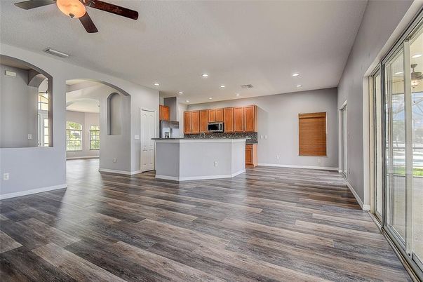 Interior, Kitchen, Recessed Lighting, Wood Texture Flooring