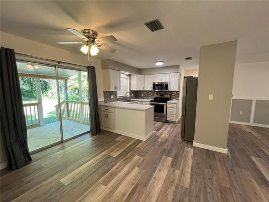 Interior, Kitchen, Stainless Steel Appliances, Wood Texture Flooring