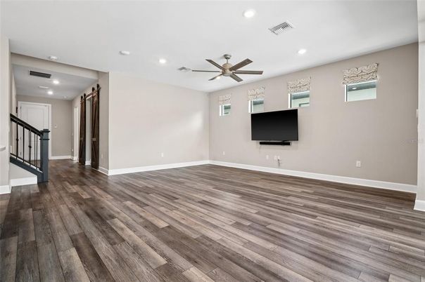 Empty room, Interior, Recessed Lighting, Wood Texture Flooring