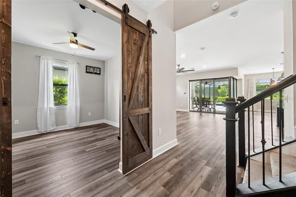 Dining room, Empty room, Interior, Recessed Lighting, Wood Texture Flooring