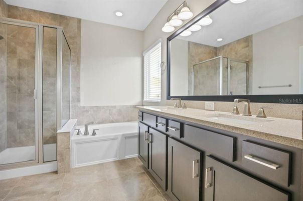 Bathroom, Dual Sink Vanities, Glass Shower, Interior, Recessed Lighting