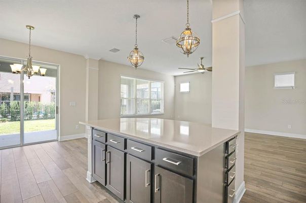 Chandelier, Interior, Kitchen, Pendant Lights, Wood Texture Flooring