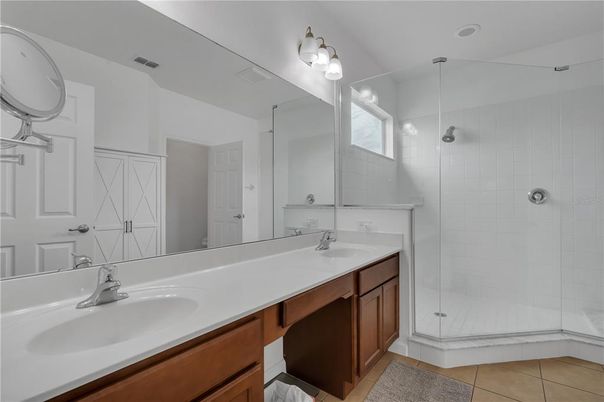 Bathroom, Dual Sink Vanities, Glass Shower, Interior