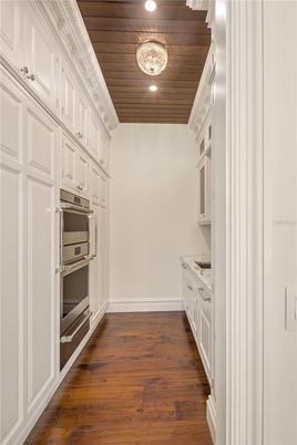 Interior, Kitchen, Recessed Lighting, Stainless Steel Appliances, Wooden Ceilings, Wood Texture Flooring