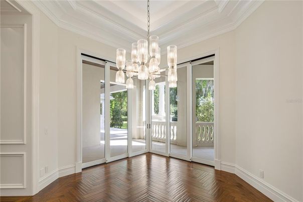 Chandelier, Empty room, Interior, Wood Texture Flooring