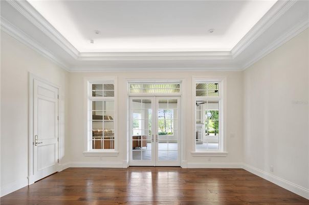 Empty room, Interior, Recessed Lighting, Wood Texture Flooring