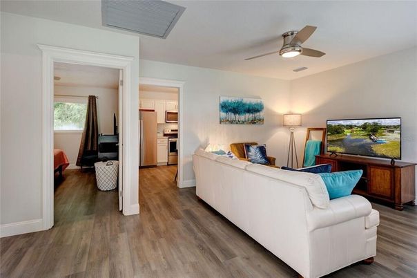 Interior, Kitchen, Living room, Stainless Steel Appliances, Wood Texture Flooring