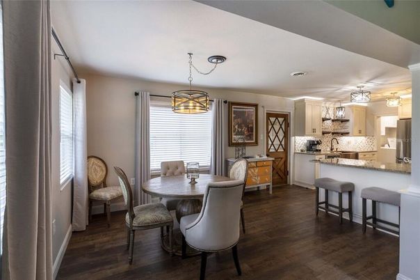 Chandelier, Dining room, Interior, Kitchen, Pendant Lights, Wood Texture Flooring