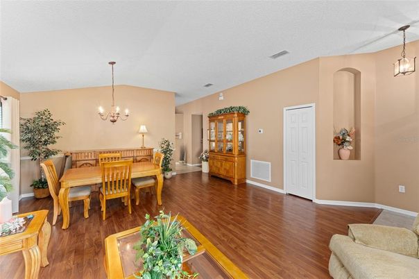 Chandelier, Dining room, Interior, Pendant Lights, Wood Texture Flooring