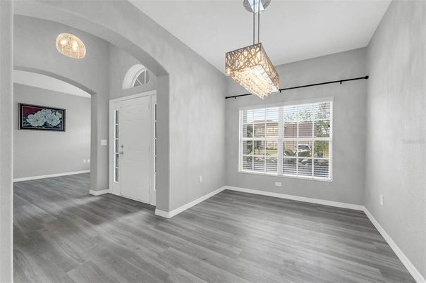 Chandelier, Empty room, Interior, Pendant Lights, Wood Texture Flooring