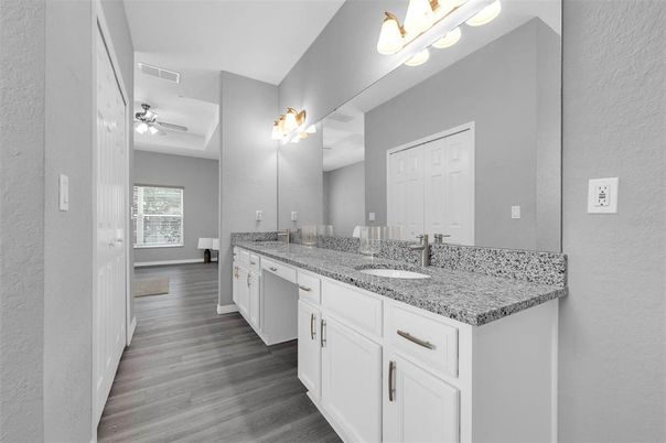 Bathroom, Dual Sink Vanities, Interior, Wood Texture Flooring
