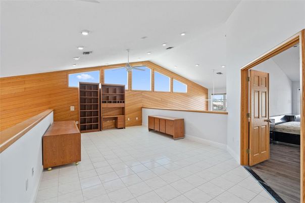 Bedroom, Interior, Recessed Lighting, Wooden Walls