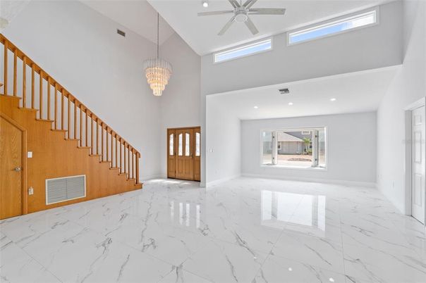 Chandelier, Interior, Marble, Recessed Lighting