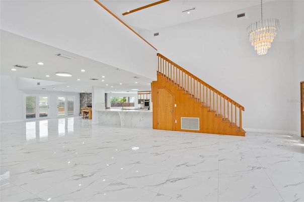 Chandelier, Interior, Kitchen, Marble, Recessed Lighting