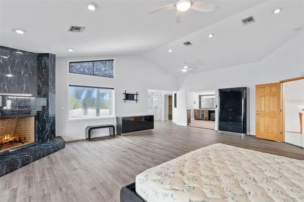 Fireplace, Interior, Recessed Lighting, Wood Texture Flooring