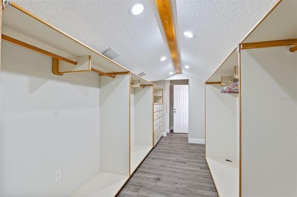 Interior, Recessed Lighting, Walk-in Closets, Wooden Beams, Wood Texture Flooring