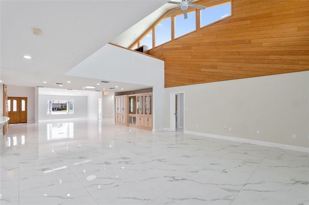 Empty room, Interior, Marble, Recessed Lighting, Wooden Walls