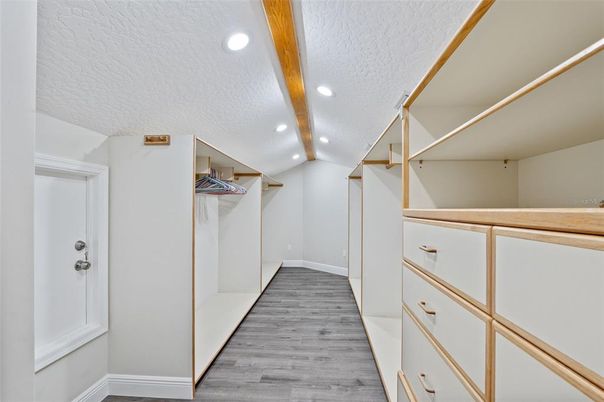 Interior, Recessed Lighting, Walk-in Closets, Wooden Beams, Wood Texture Flooring